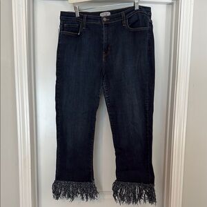Judy Blue Cropped Blue Jeans with Fringe Detail